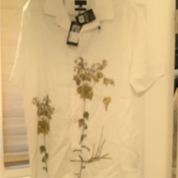 Ted Baker White and Green Casual Button Down Shirt with Botanical Print - Picture 2 of 3